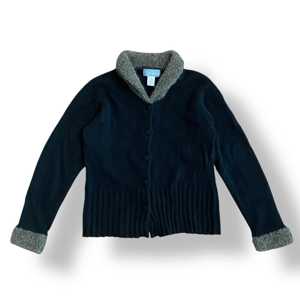 Ciel Bleu Collared‎ Button Up Wool Cardigan Womens Size M Black Brown